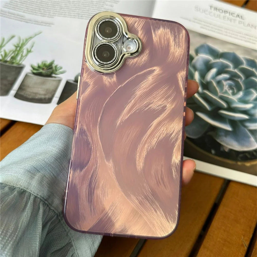 For iPhone 16 Case Silk Pattern Protective TPU+PC Phone Cover - Pink - 1