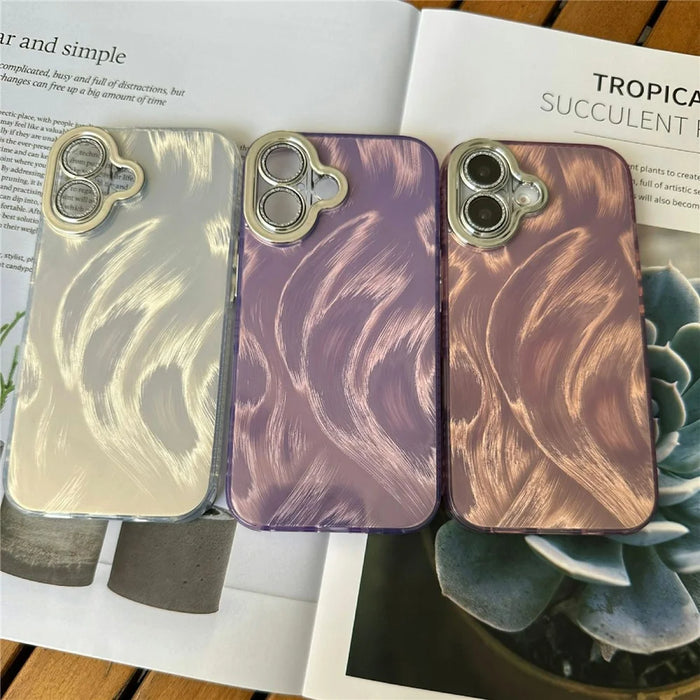 For iPhone 16 Case Silk Pattern Protective TPU+PC Phone Cover - Pink - 5