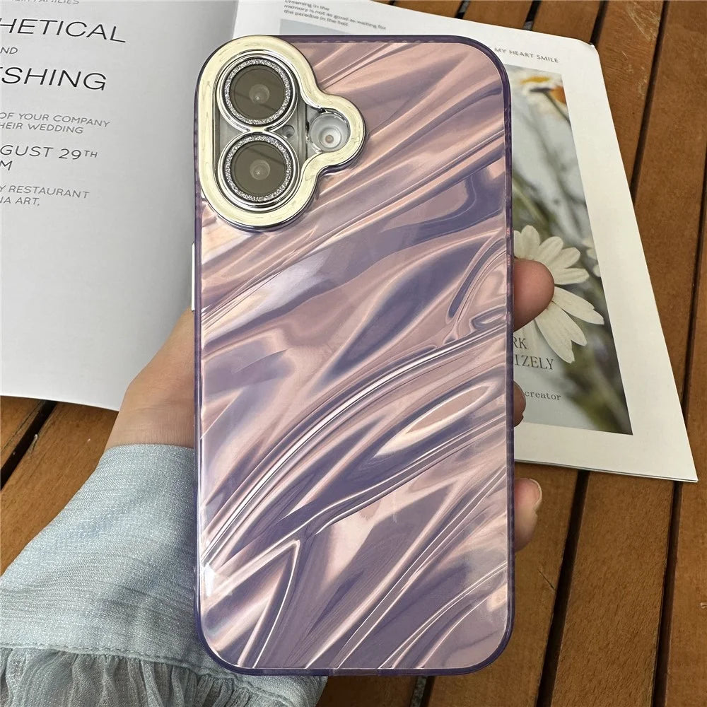 For iPhone 16 Plus Case Water Ripple Pattern Drop-Proof TPU+PC Phone Cover - Purple - 1