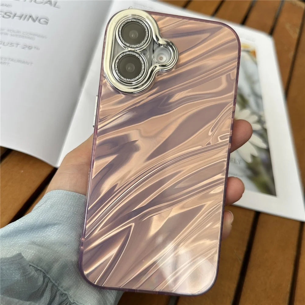 For iPhone 16 Case TPU+PC Protective Phone Cover Water Ripple Pattern - Pink - 1