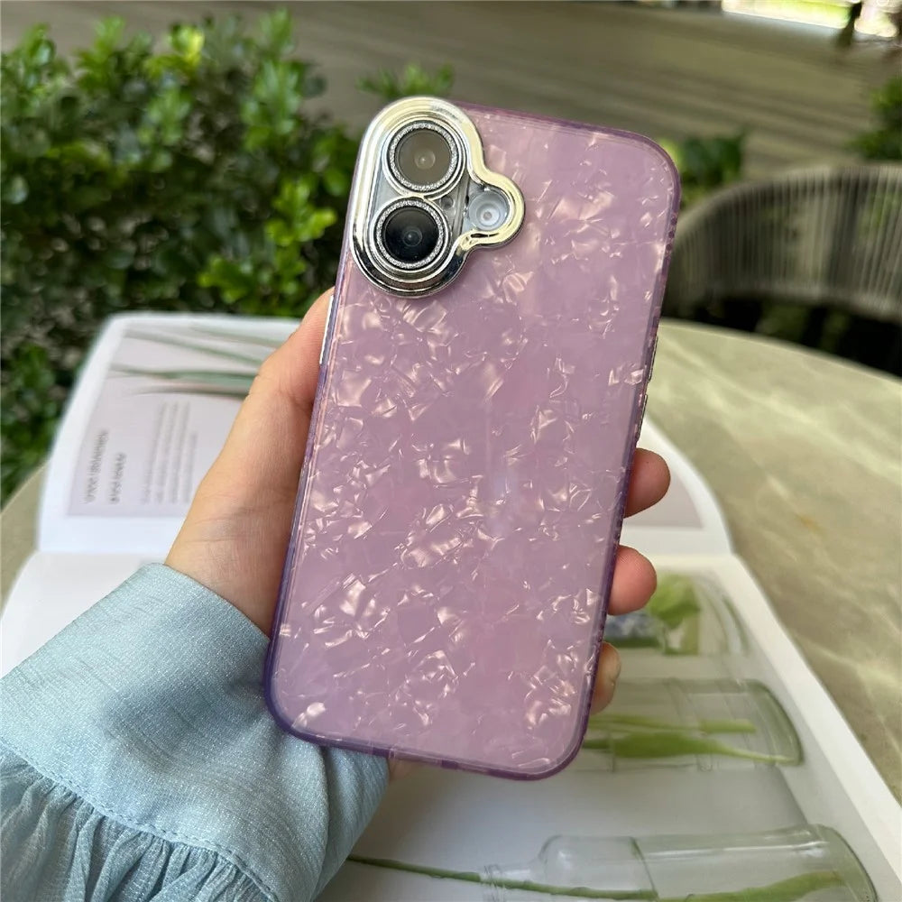 For iPhone 16 Plus Case Seashell Textured Protective TPU+PC Phone Cover - Pink - 1