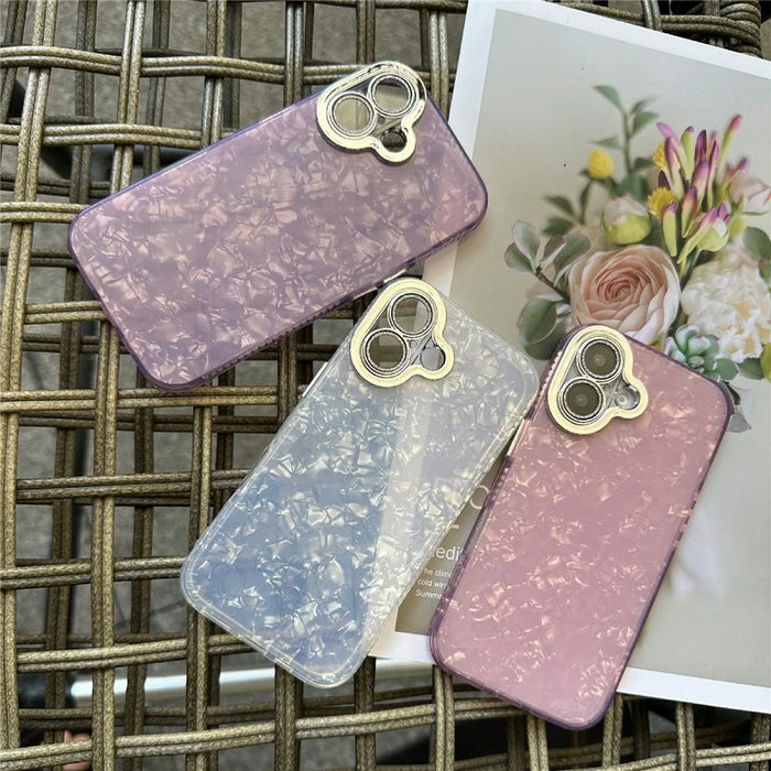 For iPhone 16 Plus Case Seashell Textured Protective TPU+PC Phone Cover - Pink - 6