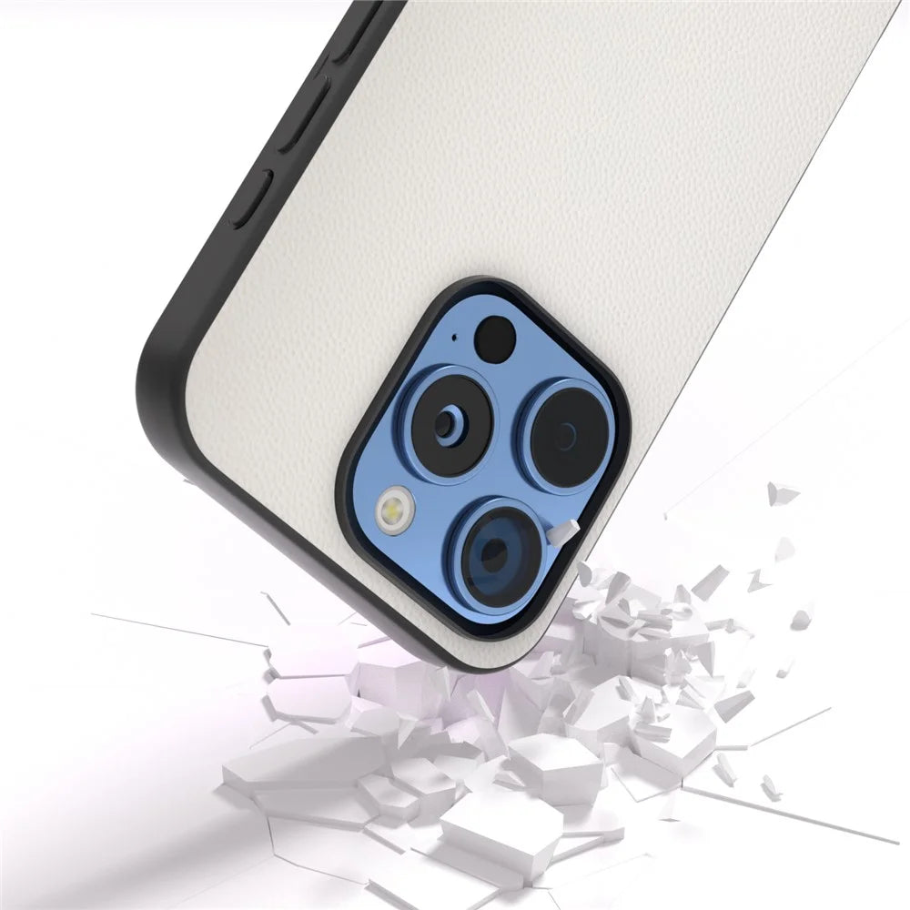 ABEEL For iPhone 16 Pro Case Genuine Cow Leather PC Phone Cover - White - 2