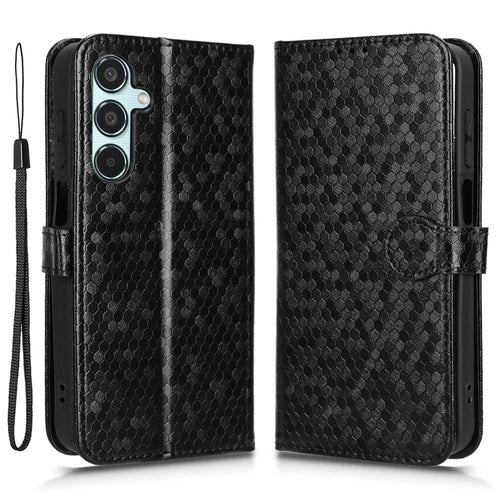 For Samsung Galaxy M35 5G Wallet Case Dot Pattern Imprint PU Leather Phone Cover - Black - 1