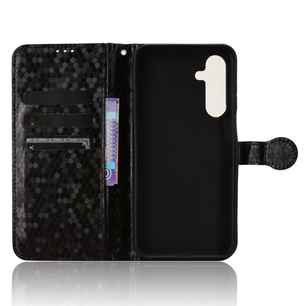 For Samsung Galaxy M35 5G Wallet Case Dot Pattern Imprint PU Leather Phone Cover - Black - 4