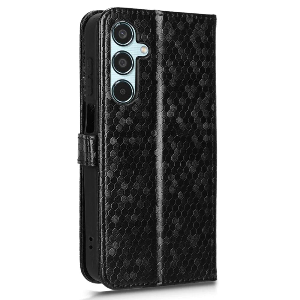For Samsung Galaxy M35 5G Wallet Case Dot Pattern Imprint PU Leather Phone Cover - Black - 7