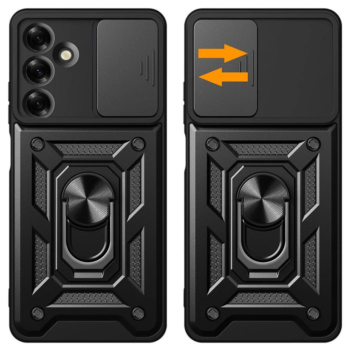 For Samsung Galaxy M35 5G Case with Slide Camera Lid PC+TPU Kickstand Phone Cover - Black - 2