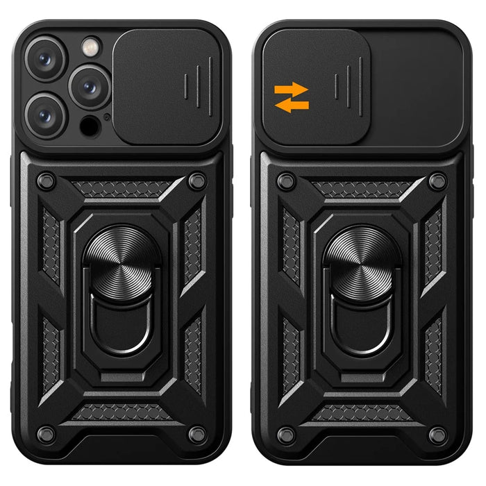 For iPhone 16 Pro Max Case with Slide Camera Lid PC+TPU Kickstand Phone Cover - Black - 2