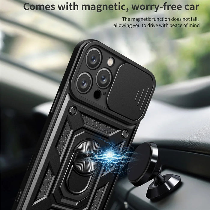 For iPhone 16 Pro Max Case with Slide Camera Lid PC+TPU Kickstand Phone Cover - Black - 6