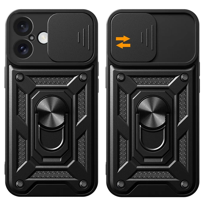 For iPhone 16 Plus Case with Slide Camera Lid PC+TPU Kickstand Phone Cover - Black - 2