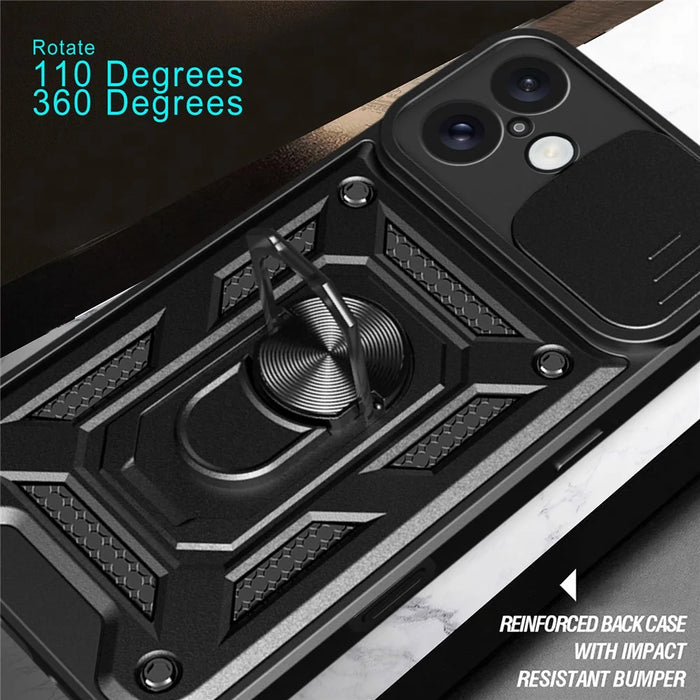 For iPhone 16 Plus Case with Slide Camera Lid PC+TPU Kickstand Phone Cover - Black - 5