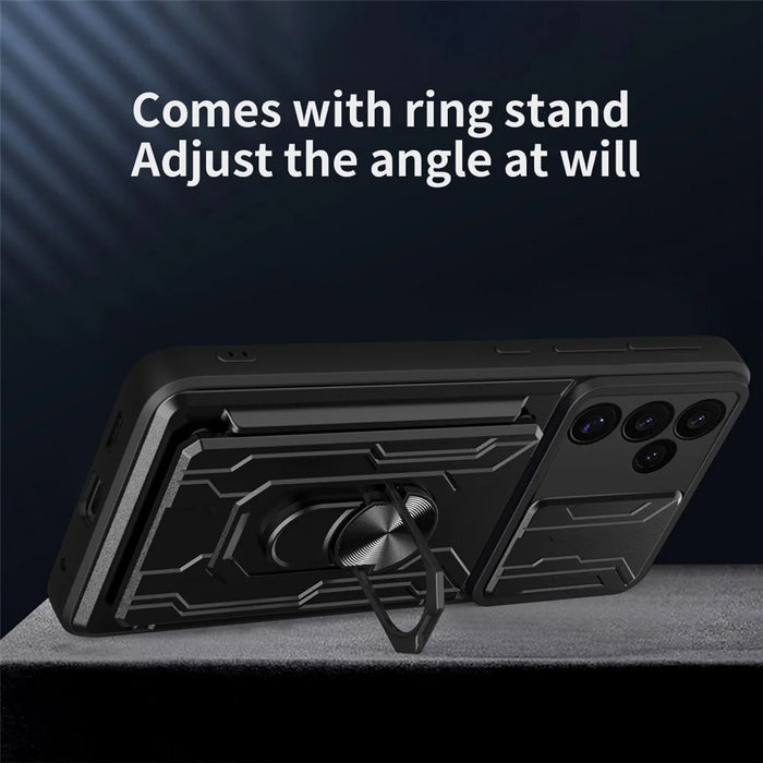 For Samsung Galaxy S24 FE Case PC+TPU Kickstand Phone Back Cover with Camera Slider - Black - 4