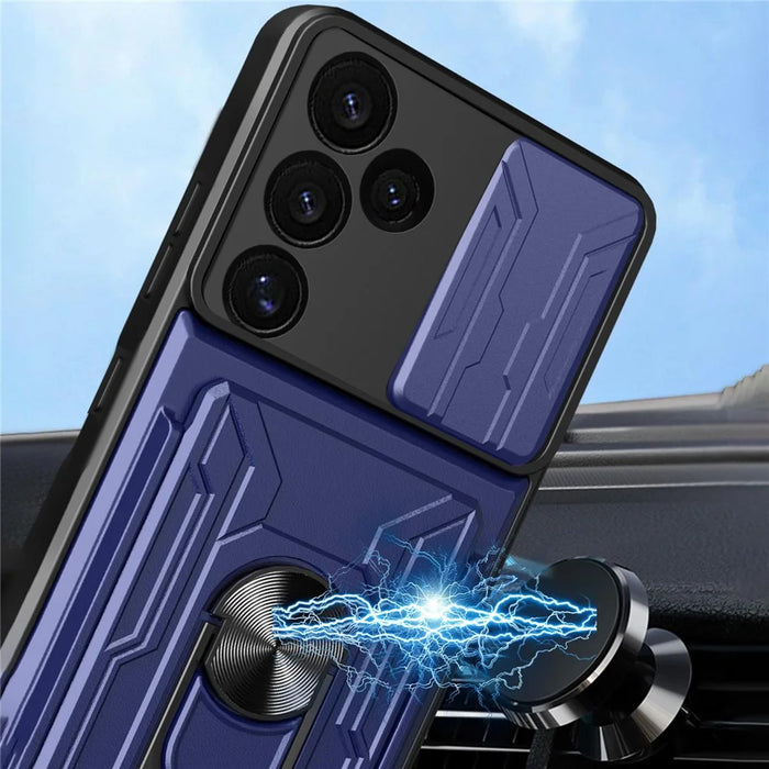 For Samsung Galaxy S24 FE Case PC+TPU Kickstand Phone Back Cover with Camera Slider - Black - 5