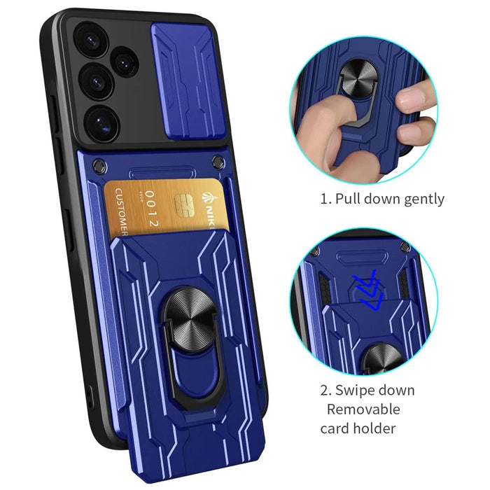 For Samsung Galaxy S24 FE Case PC+TPU Kickstand Phone Back Cover with Camera Slider - Black - 7