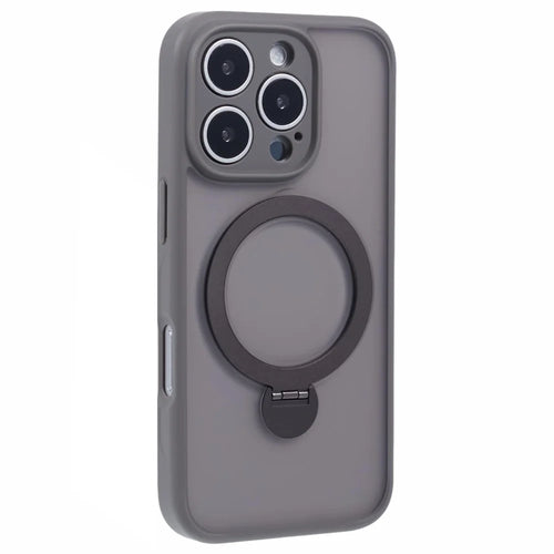 For iPhone 16 Pro Case Compatible with MagSafe Matte TPU+PC Rotary Kickstand Phone Cover - Titanium Grey - 1