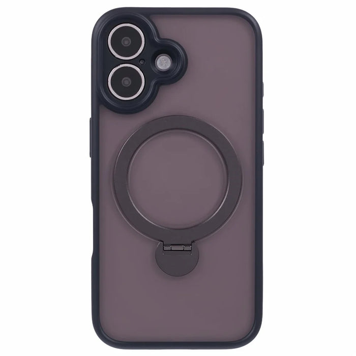 For iPhone 16 Case Compatible with MagSafe Matte TPU+PC Rotary Kickstand Phone Cover - Black - 3