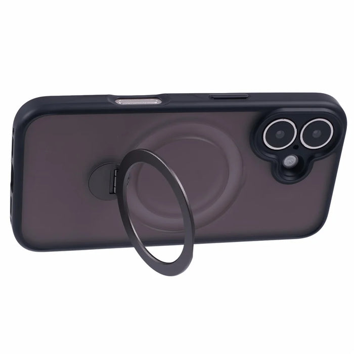 For iPhone 16 Case Compatible with MagSafe Matte TPU+PC Rotary Kickstand Phone Cover - Black - 4