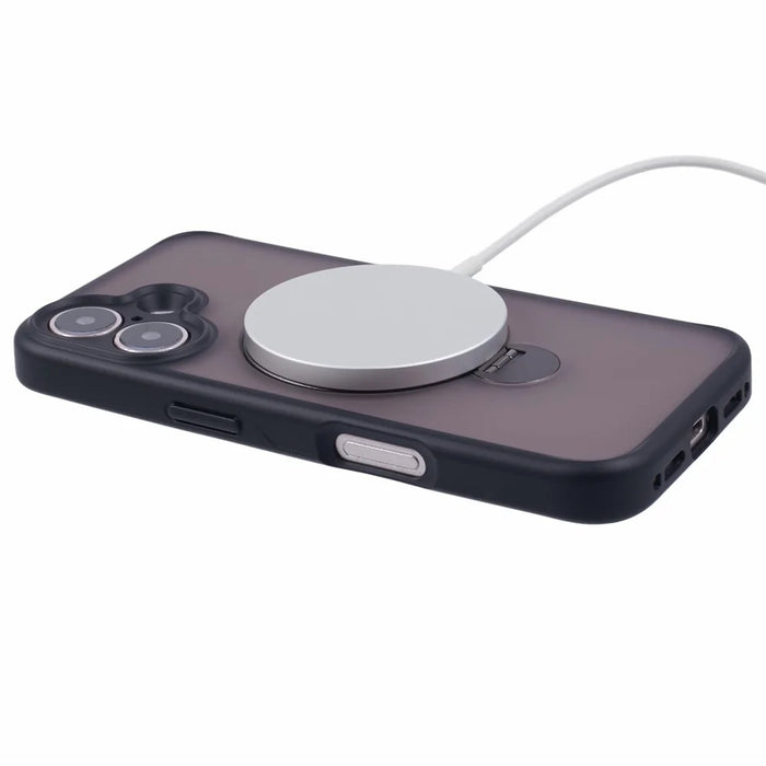 For iPhone 16 Case Compatible with MagSafe Matte TPU+PC Rotary Kickstand Phone Cover - Black - 5