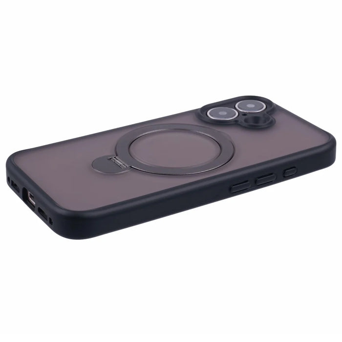 For iPhone 16 Case Compatible with MagSafe Matte TPU+PC Rotary Kickstand Phone Cover - Black - 7