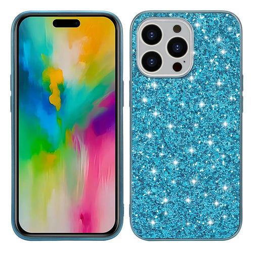 For iPhone 16 Pro Case TPU + PC Sparkling Glitter Phone Back Cover - Blue - 1