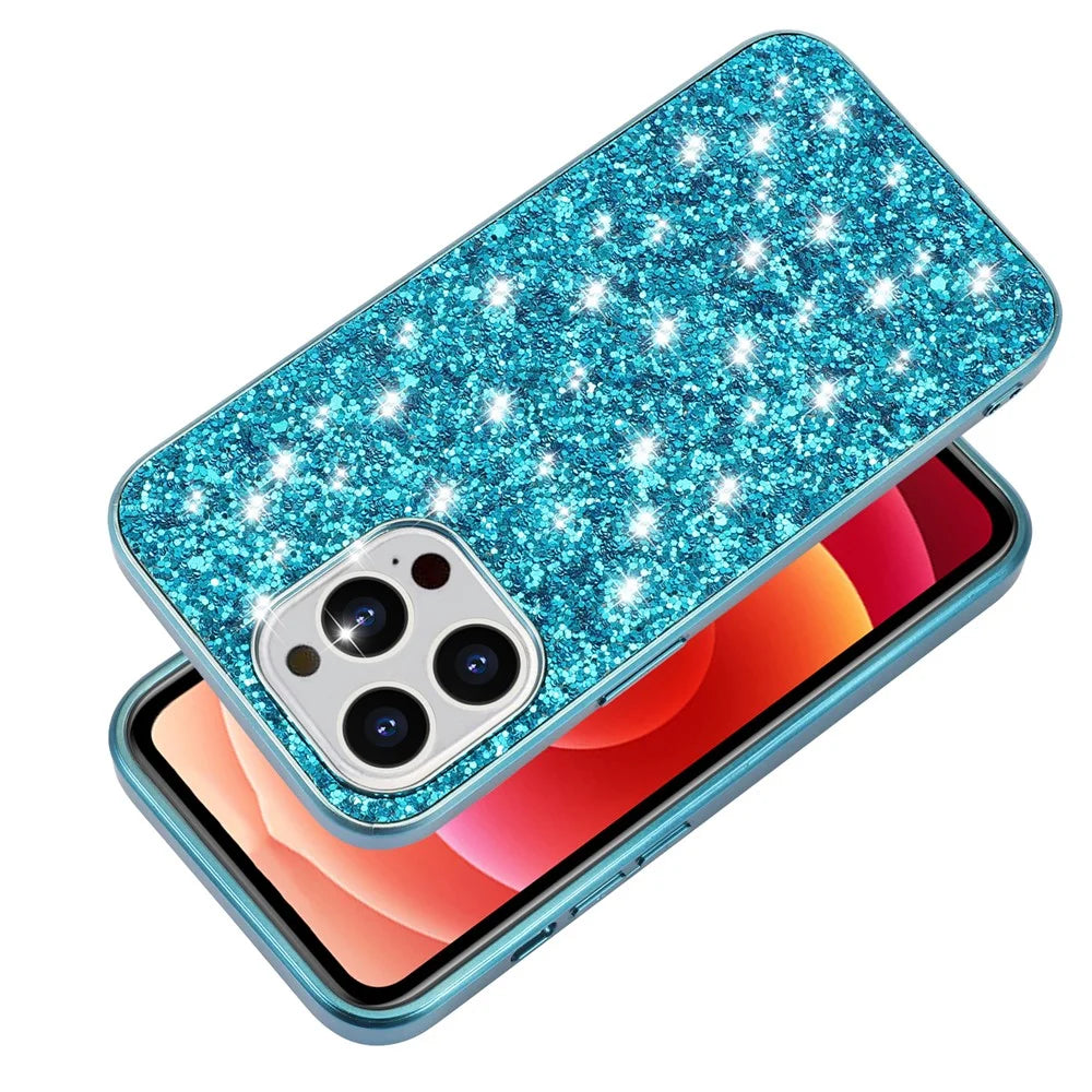 For iPhone 16 Pro Case TPU + PC Sparkling Glitter Phone Back Cover - Blue - 3