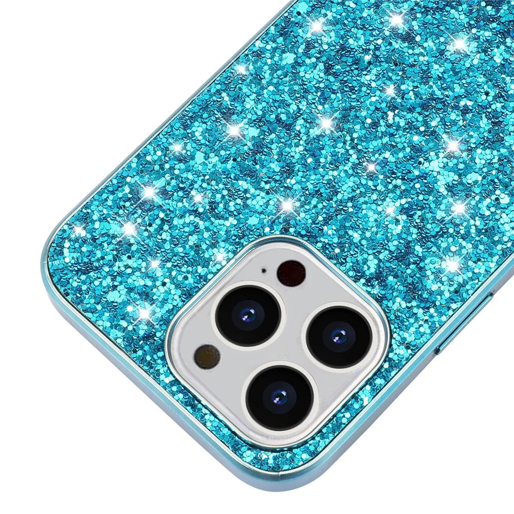 For iPhone 16 Pro Case TPU + PC Sparkling Glitter Phone Back Cover - Blue - 4
