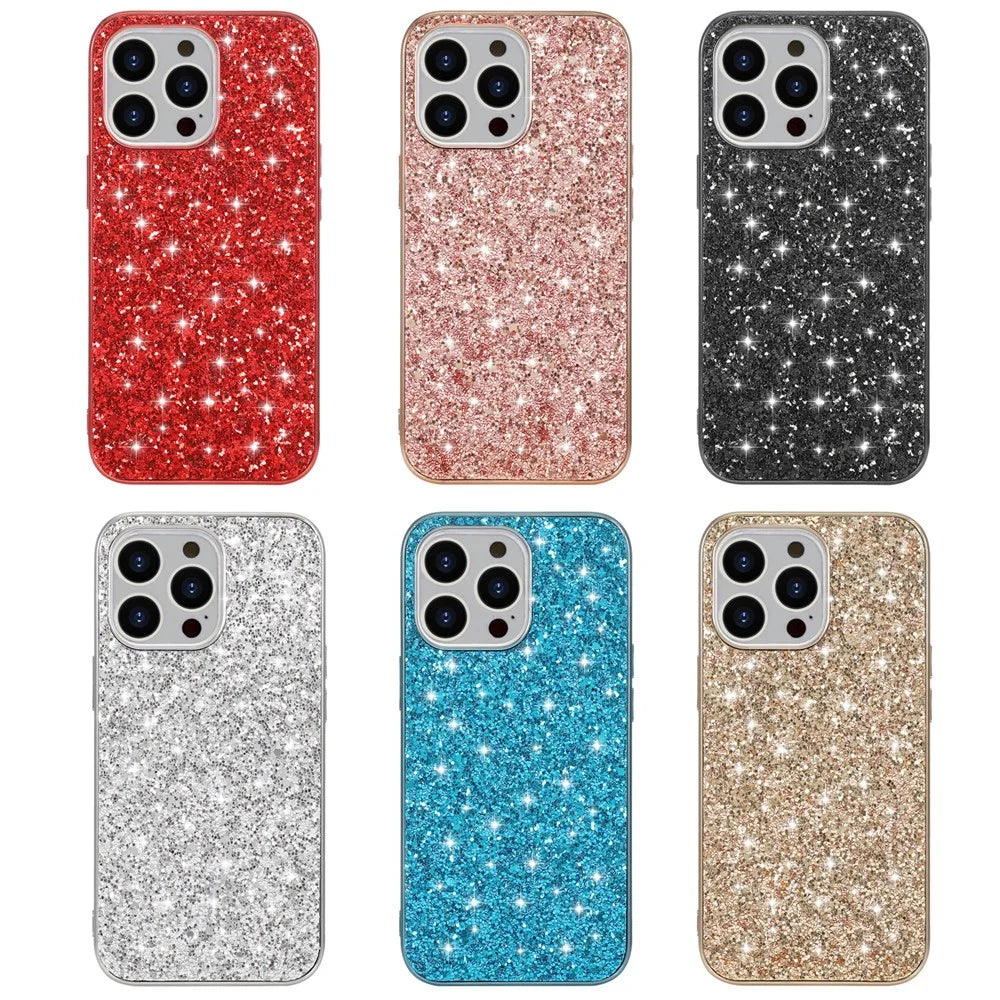 For iPhone 16 Pro Case TPU + PC Sparkling Glitter Phone Back Cover - Blue - 7