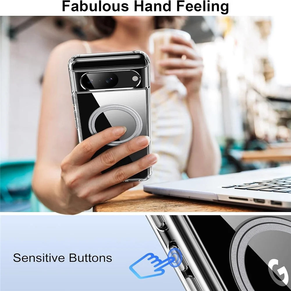 For Google Pixel 9 Pro / Pixel 9 Case Magnetic TPU+PC Transparent Anti-Drop Phone Cover - 6