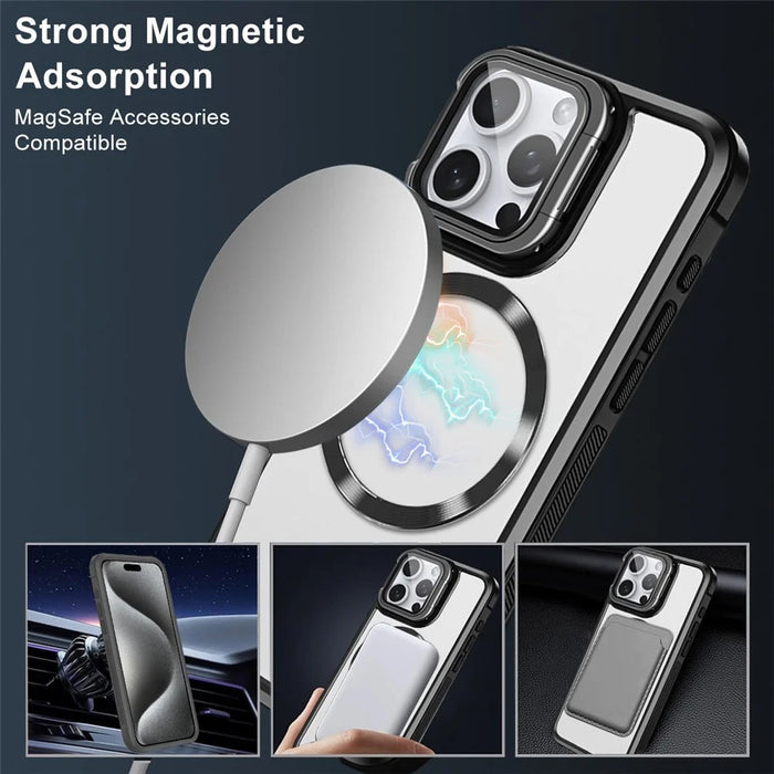 For iPhone 15 Pro Case Lens Frame Kickstand Acrylic+TPU Anti-Drop Phone Cover Compatible with MagSafe - Blue - 2