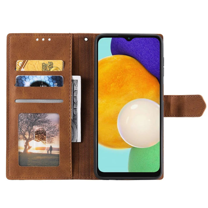 For Samsung Galaxy A16 5G / A16 4G Leather Case Splicing Stitching Wallet Stand Phone Cover with Strap - Brown - 2