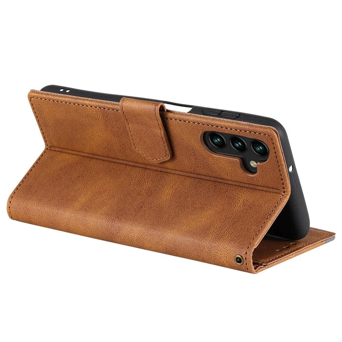 For Samsung Galaxy A16 5G / A16 4G Leather Case Splicing Stitching Wallet Stand Phone Cover with Strap - Brown - 4