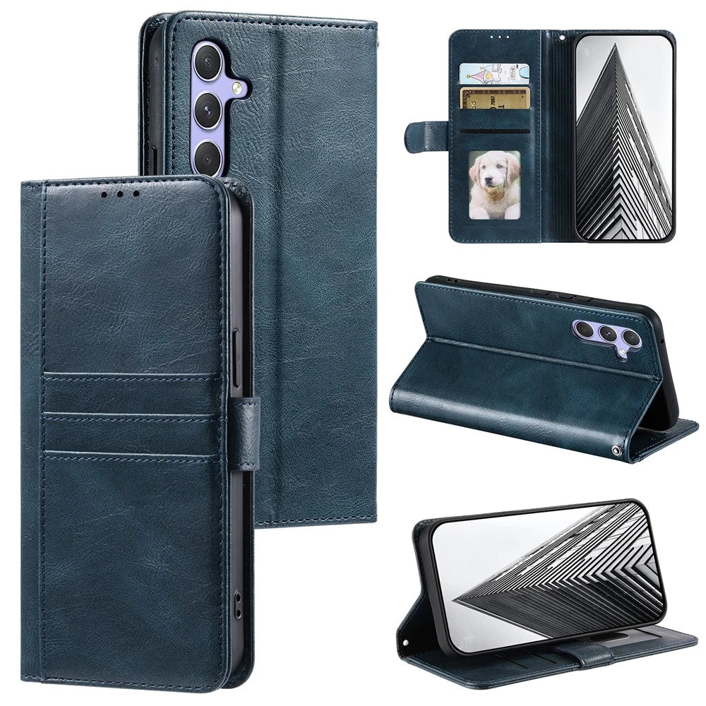 013 Style For Samsung Galaxy A16 5G / A16 4G Case Anti-Fall PU Leather Phone Cover with 6 Card Slots - Blackish Green - 6