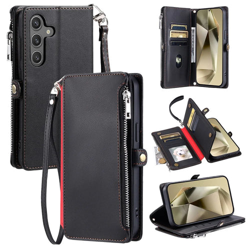 015 Style For Samsung Galaxy A16 5G / A16 4G Case TPU+PU Leather Wallet Phone Cover with Straps - Black - 1
