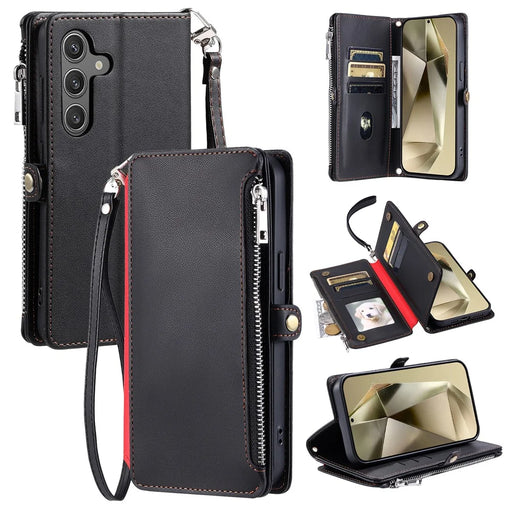 015 Style For Samsung Galaxy A16 5G / A16 4G Case TPU+PU Leather Wallet Phone Cover with Straps - Black - 1