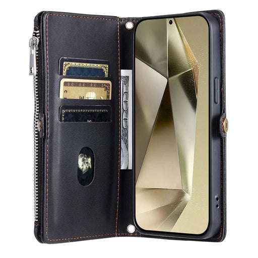 015 Style For Samsung Galaxy A16 5G / A16 4G Case TPU+PU Leather Wallet Phone Cover with Straps - Black - 2