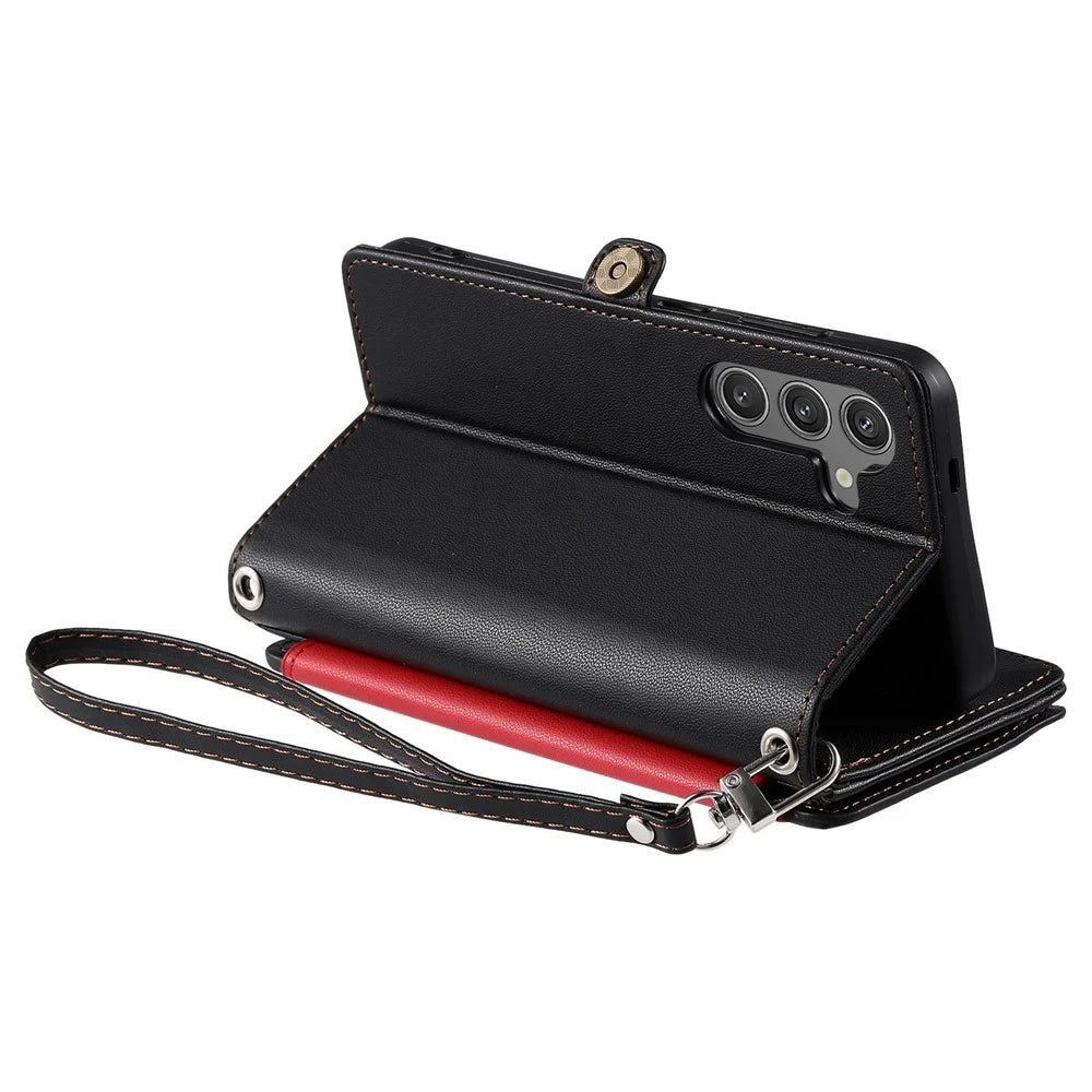 015 Style For Samsung Galaxy A16 5G / A16 4G Case TPU+PU Leather Wallet Phone Cover with Straps - Black - 5