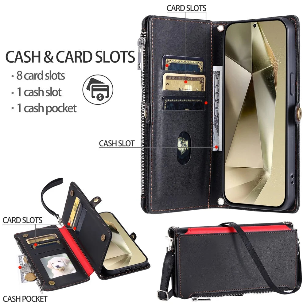 015 Style For Samsung Galaxy A16 5G / A16 4G Case TPU+PU Leather Wallet Phone Cover with Straps - Black - 7