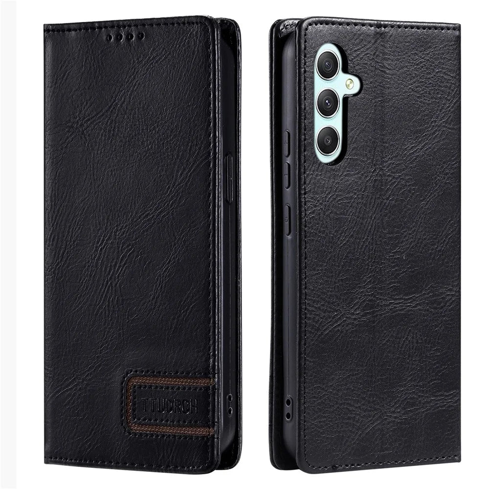TTUDRCH Style 007 For Samsung Galaxy A16 5G / A16 4G Leather Case RFID Blocking Wallet Stand Phone Cover - Black - 1