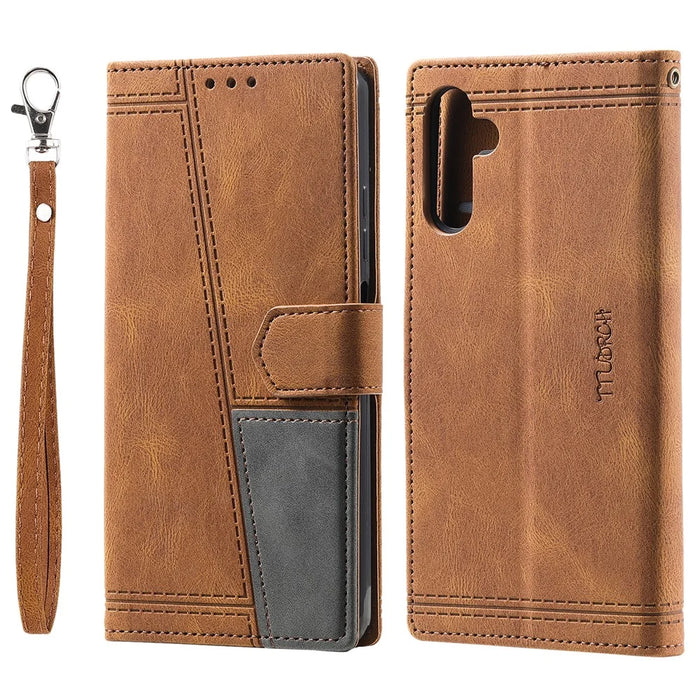 For Samsung Galaxy A16 5G / A16 4G Leather Case RFID Blocking Wallet Stand Phone Cover with Strap - Brown - 1
