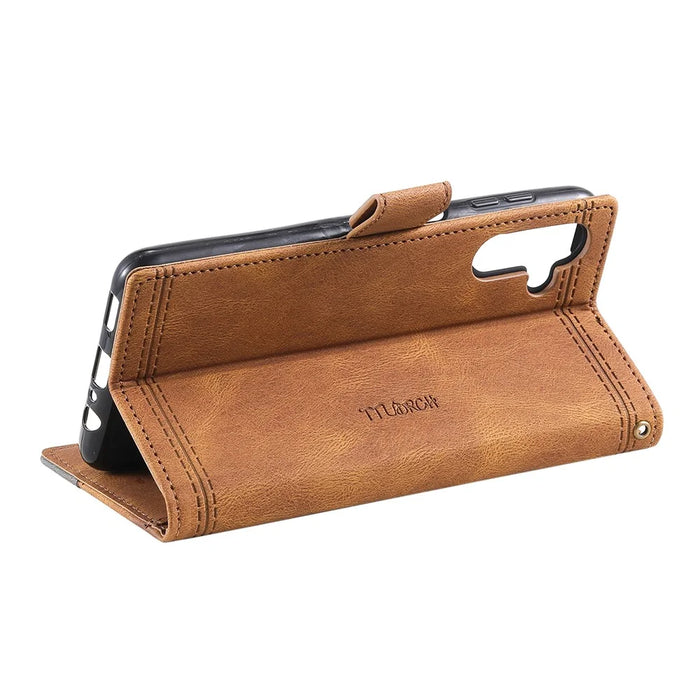 For Samsung Galaxy A16 5G / A16 4G Leather Case RFID Blocking Wallet Stand Phone Cover with Strap - Brown - 4