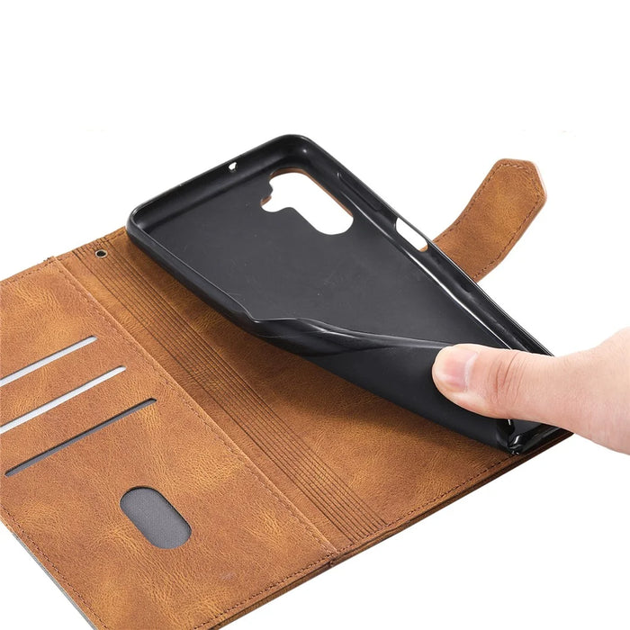 For Samsung Galaxy A16 5G / A16 4G Leather Case RFID Blocking Wallet Stand Phone Cover with Strap - Brown - 5