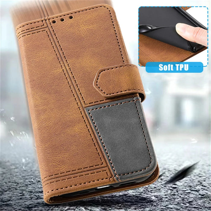 For Samsung Galaxy A16 5G / A16 4G Leather Case RFID Blocking Wallet Stand Phone Cover with Strap - Brown - 6