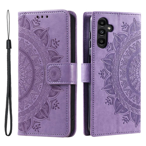For Samsung Galaxy A16 5G / A16 4G Case Imprinted Totem PU Leather Wallet Stand Phone Cover - Purple - 1