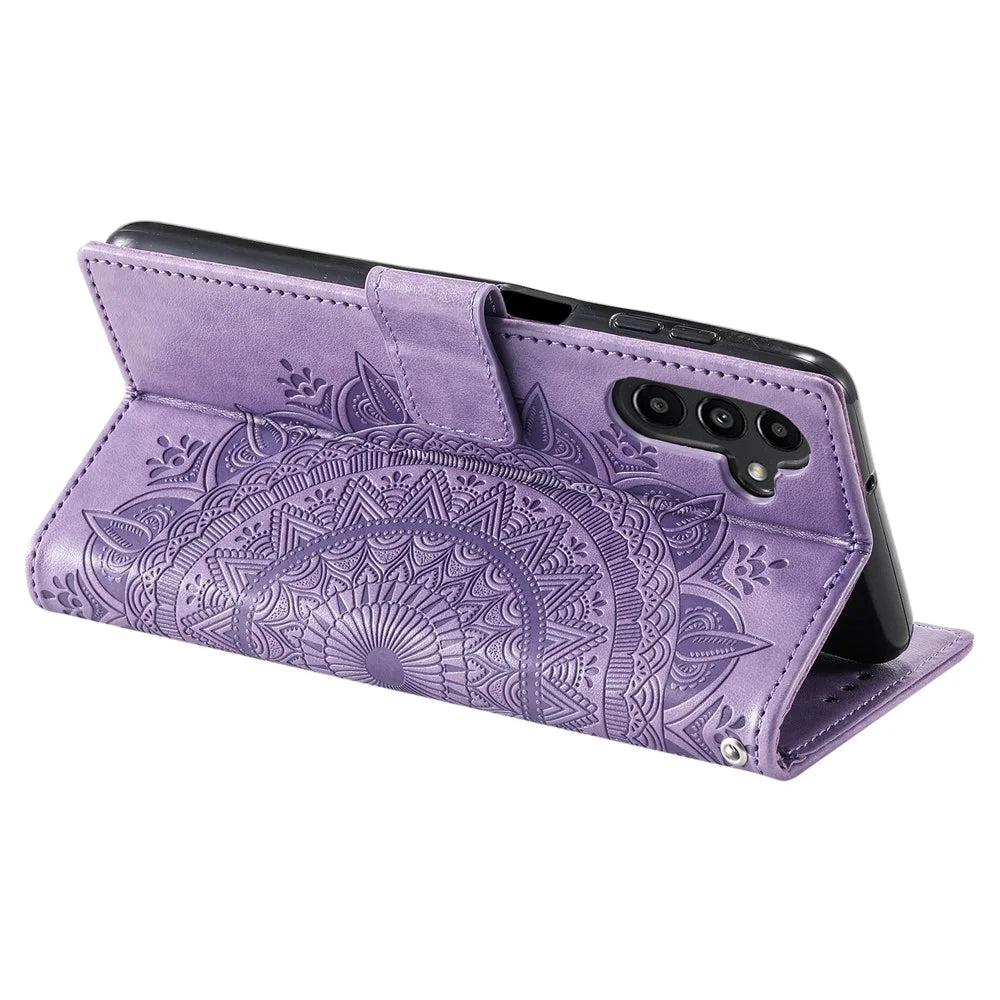 For Samsung Galaxy A16 5G / A16 4G Case Imprinted Totem PU Leather Wallet Stand Phone Cover - Purple - 4