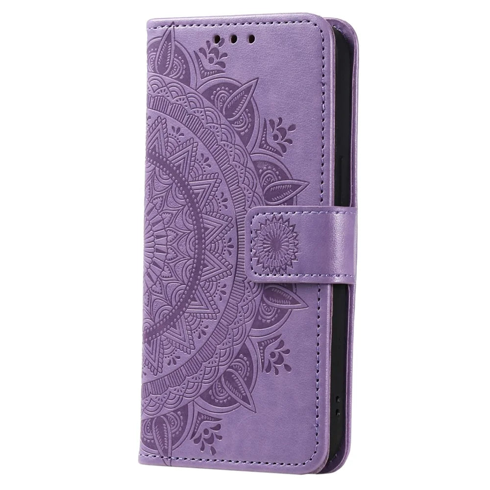For Samsung Galaxy A16 5G / A16 4G Case Imprinted Totem PU Leather Wallet Stand Phone Cover - Purple - 5