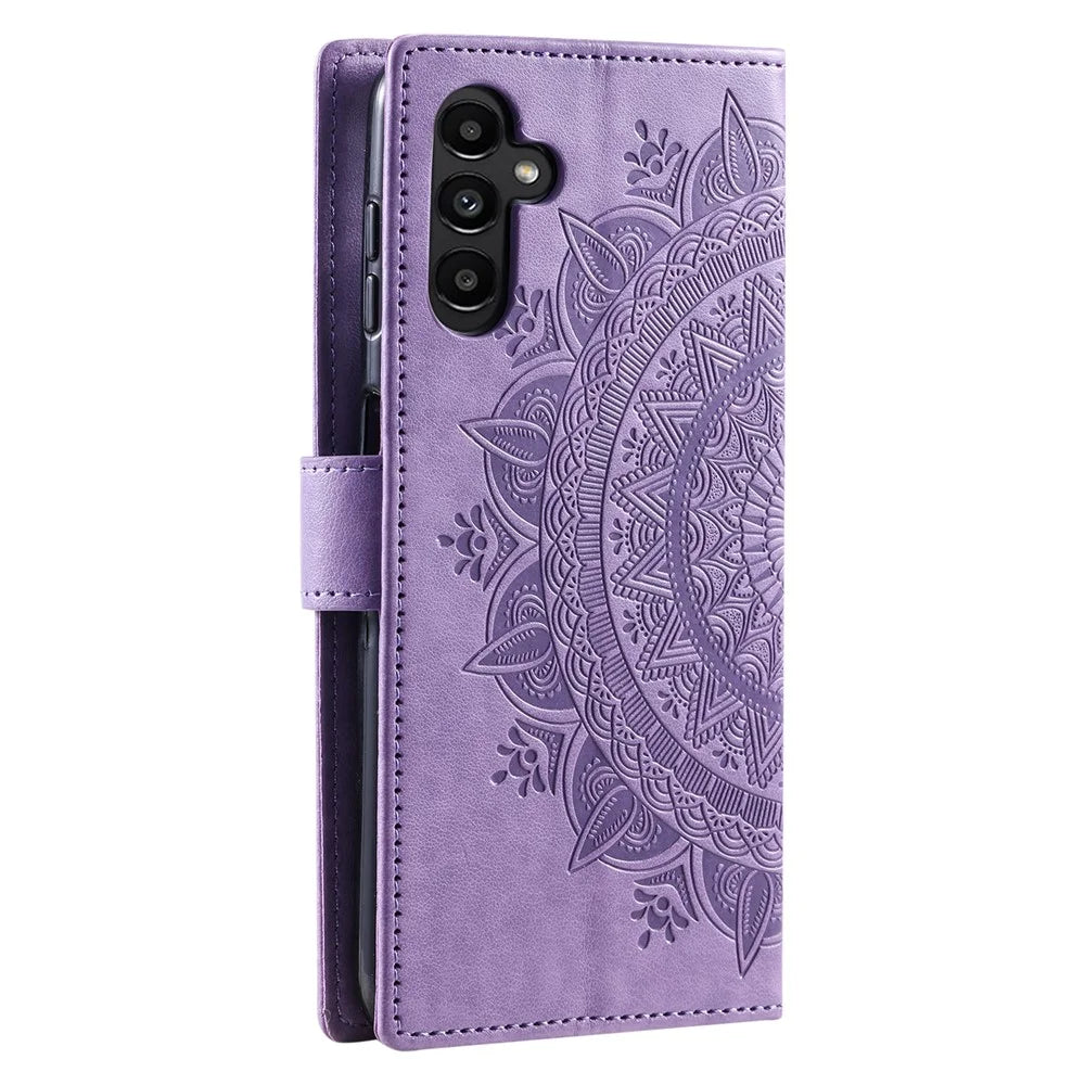 For Samsung Galaxy A16 5G / A16 4G Case Imprinted Totem PU Leather Wallet Stand Phone Cover - Purple - 6