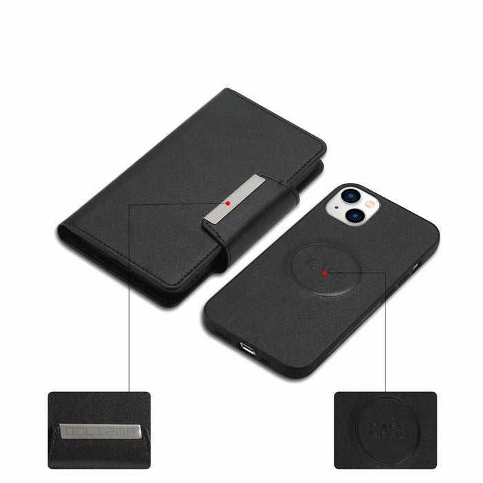 For iPhone 14 Ultra-thin Detachable Drop-proof Magnetic Clasp Leather Wallet Phone Case Shell - Black - 3