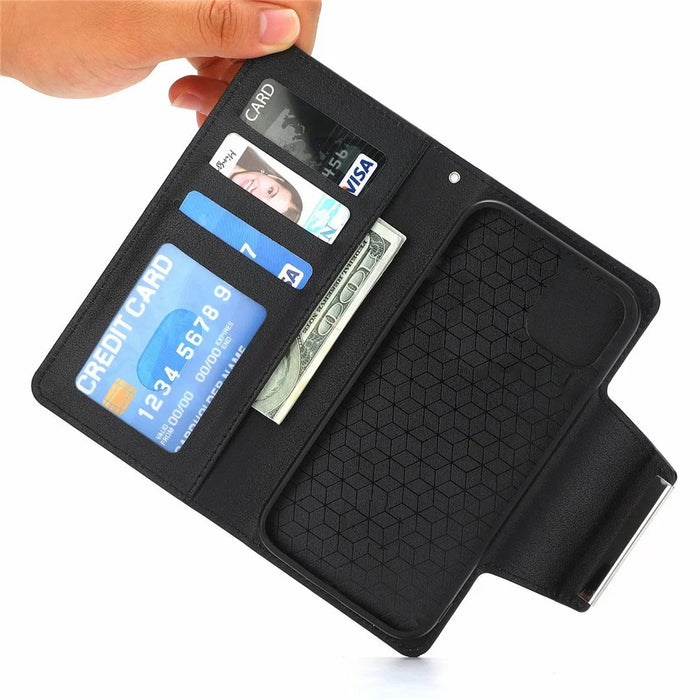 For iPhone 14 Ultra-thin Detachable Drop-proof Magnetic Clasp Leather Wallet Phone Case Shell - Black - 5