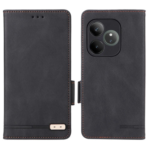 For Realme GT 6 5G / GT 6T 5G / GT Neo6 5G / GT Neo6 SE 5G Case Leather Wallet Hardware Decor Phone Cover - Black - 1