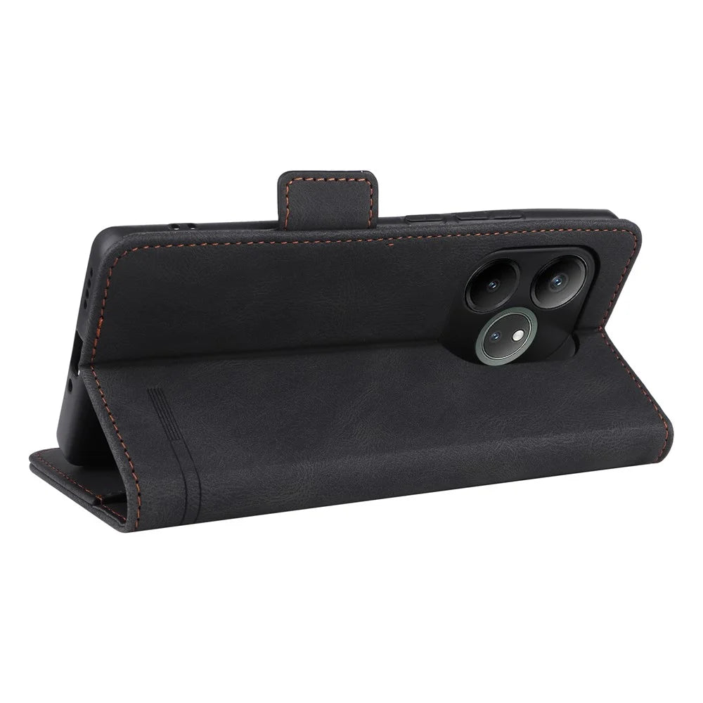 For Realme GT 6 5G / GT 6T 5G / GT Neo6 5G / GT Neo6 SE 5G Case Leather Wallet Hardware Decor Phone Cover - Black - 4
